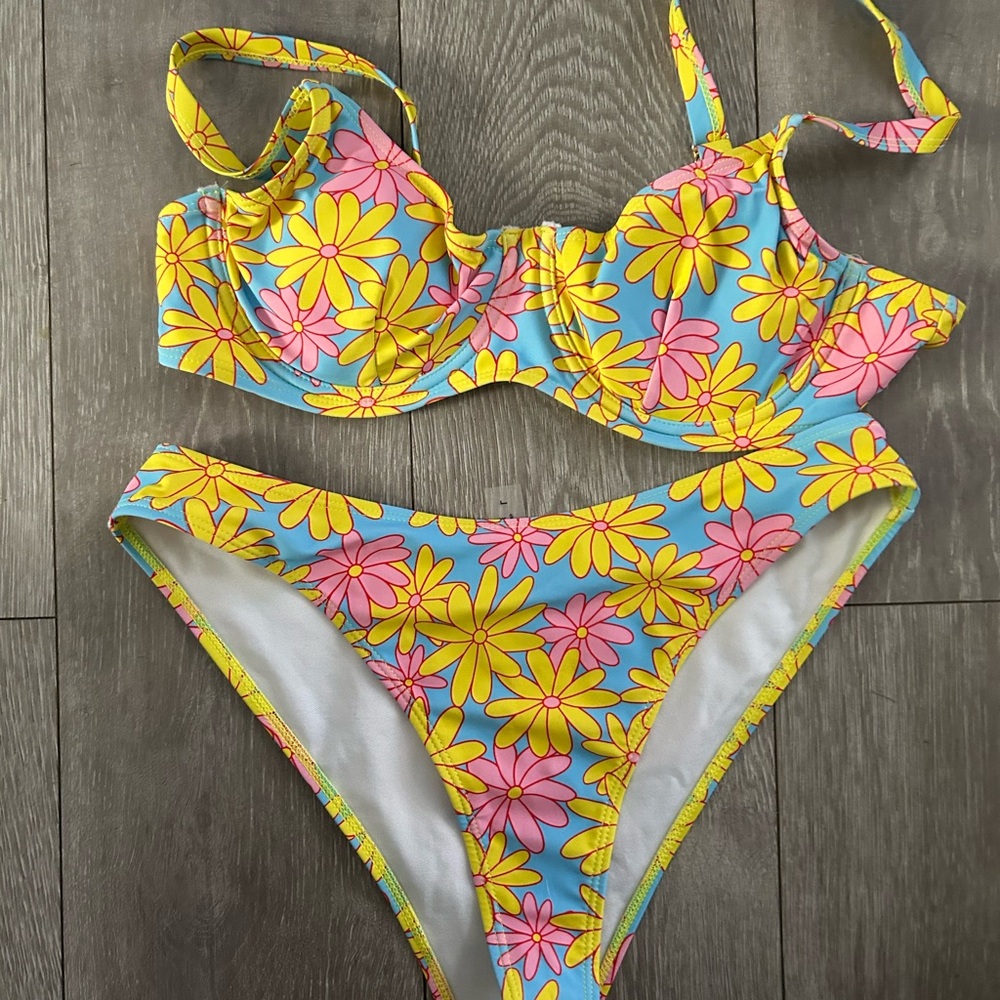 SHEIN Floral Bikini - Yellow and Pink